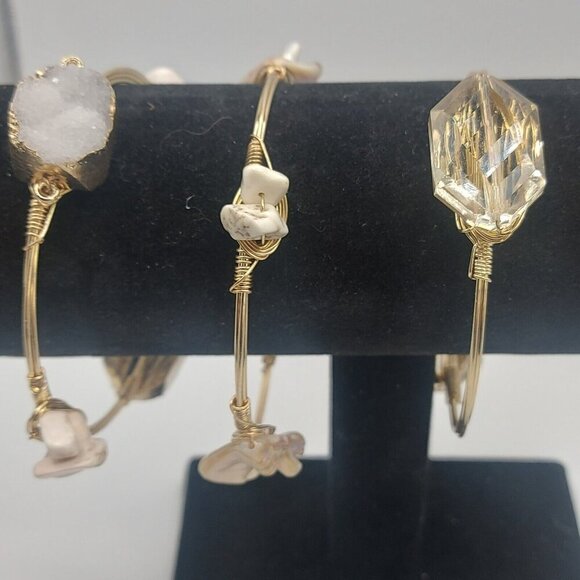 Lot of 3 Bourbon & Bowties Bracelets Gold Tone Wire wrapped bracelets with stone - Picture 11 of 11